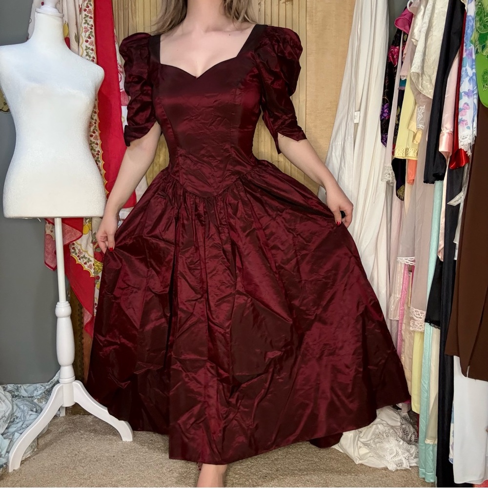 Vintage 80’s Alfred Angelo Deep Red Long Sleeve Dress - Picture 5 of 9